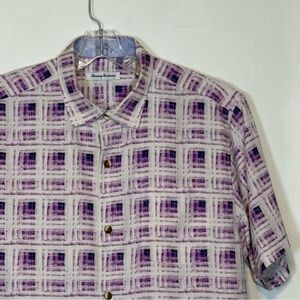 Tommy Bahama Purple and Cream Checkered Shirt